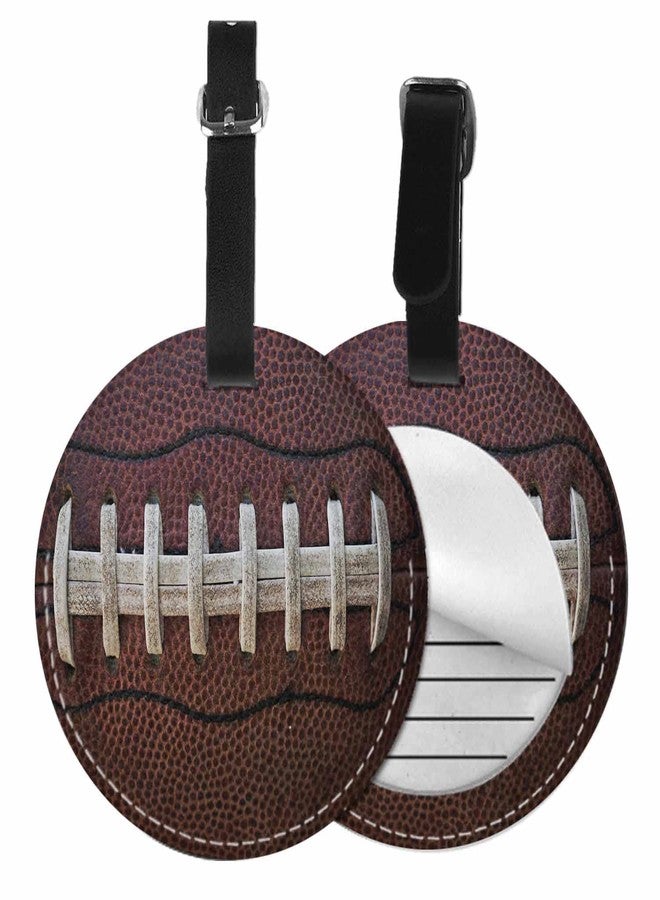 TKS MITLAN American Football Luggage Tag for Suitcases Women Retro Soccer Laces Stitch Ball Sports Game Brown PU Leather Bag Travel Suitcase ID Identifier Round Baggage Tags (1 Pack) - Image 1